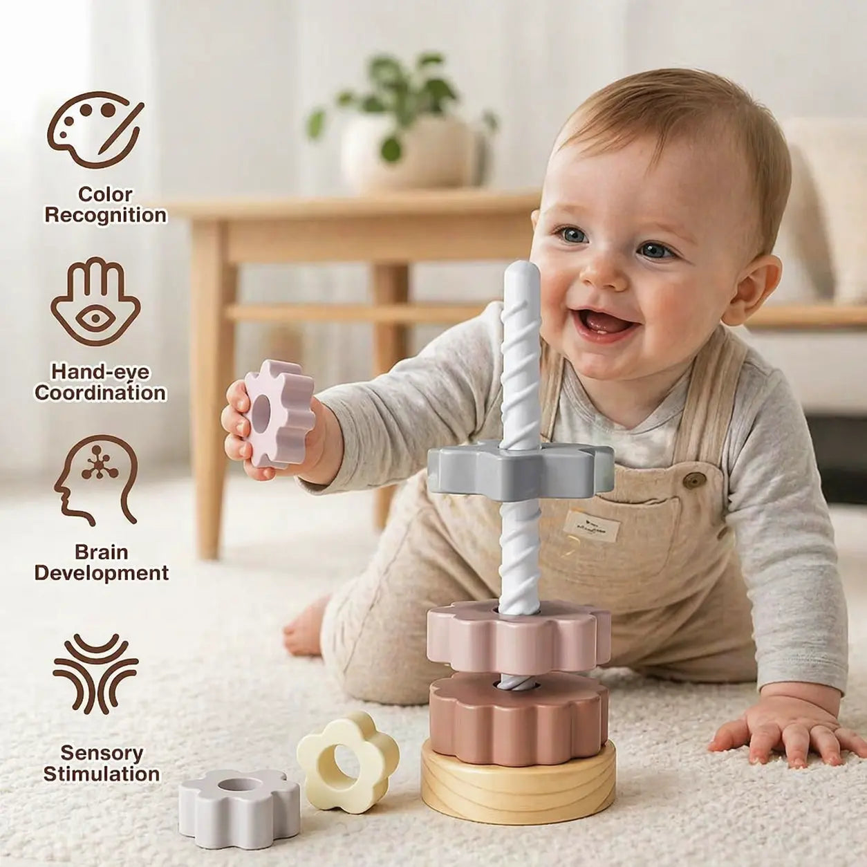 Wooden Spinning Stacking Toy for Toddlers