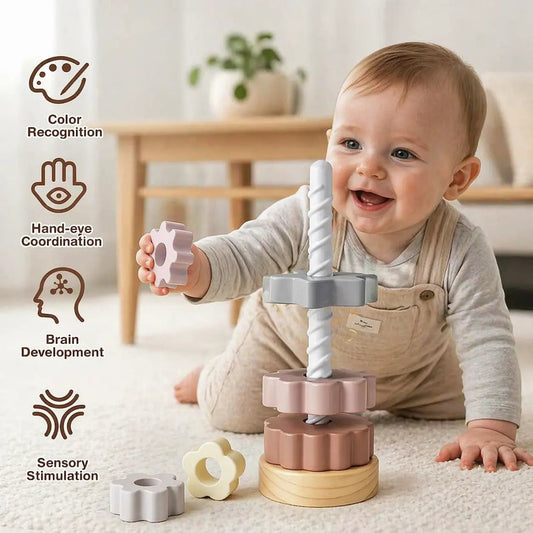 Wooden Spinning Stacking Toy for Toddlers