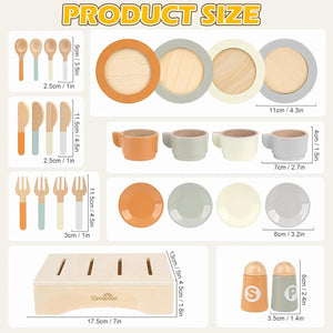 Dishes and Plates - Wooden Kitchen Play Toys for 12M - 6Y
