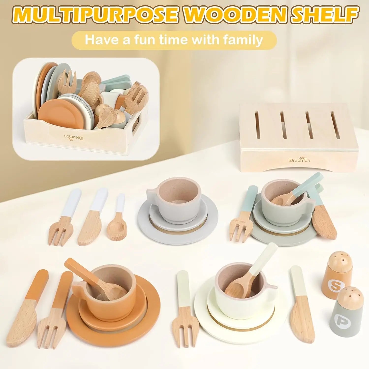 Dishes and Plates - Wooden Kitchen Play Toys for 12M - 6Y