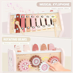 Wooden Hammering Pounding Toy with Xylophone & Fishing Game