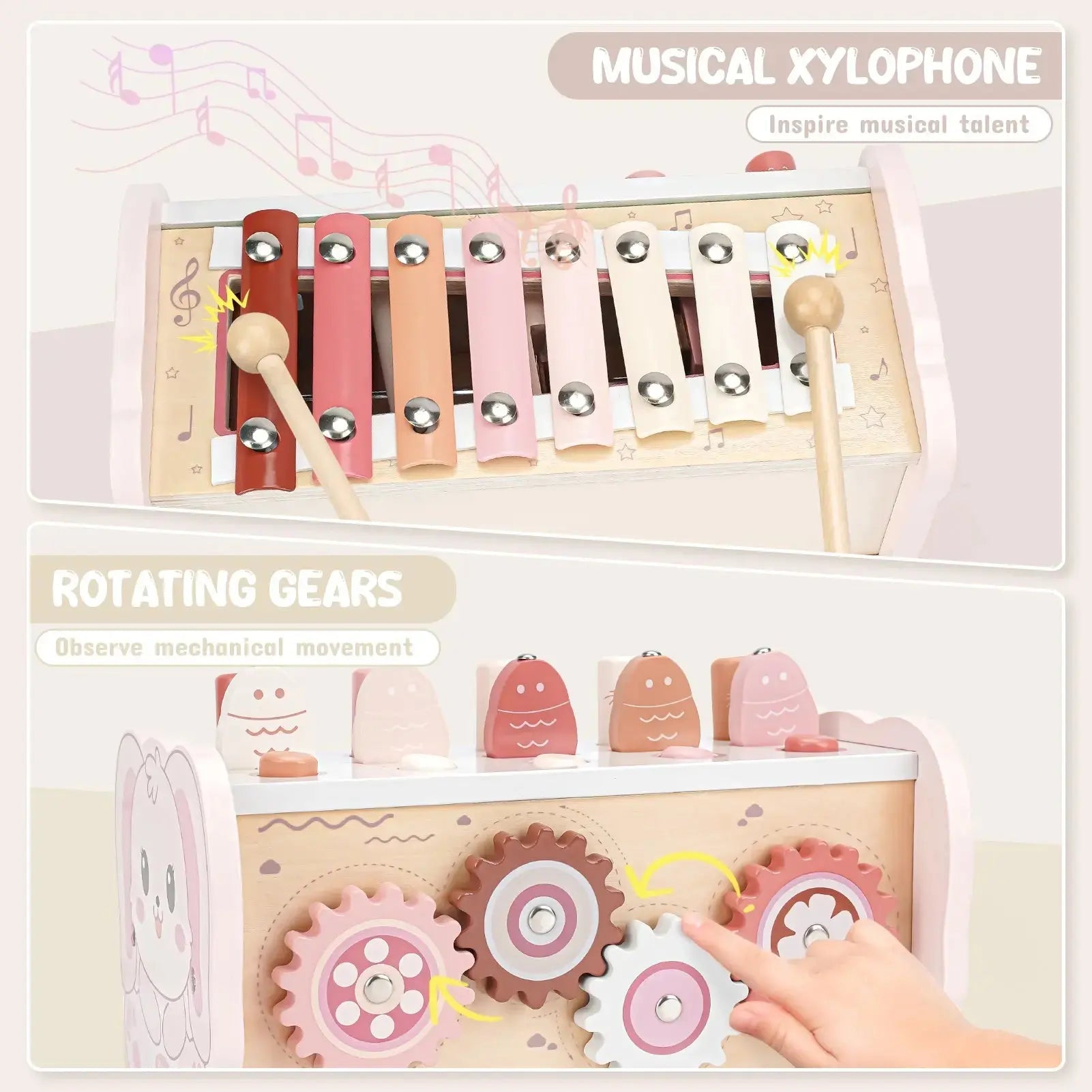 Wooden Hammering Pounding Toy with Xylophone & Fishing Game